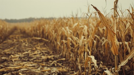 Empty withered cornfield.