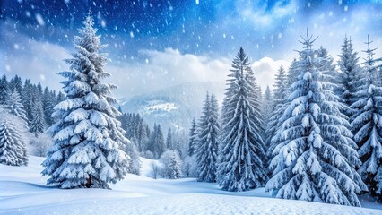 Naklejka premium Snow-covered trees creating a picturesque landscape in Switzerland during a heavy snowfall , Switzerland, ultra high definition