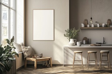 Minimalist Kitchen interior with Poster Mockup created with Generative AI