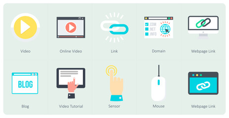 A set of 10 Communication icons as video, online video, link