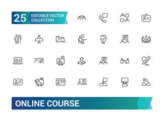 Online course and education line icons. Collection and pack of linear web and ui icons. Editable stroke. Vector illustration.