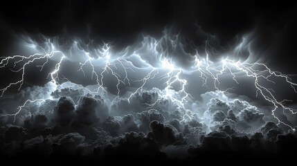 Dramatic thunderstorm with vivid lightning illuminating dark clouds at night