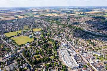 Fototapeta premium Bicester Village and Bicester town center, amazing aerial view in summer daytime, uk