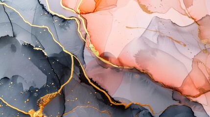 Fototapeta premium Abstract fluid art with soft colors and gold accents, creating an elegant and modern design.