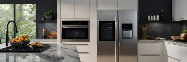 Obraz premium Futuristic household appliances with integrated AI features for enhanced functionality and control.