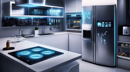 Futuristic Smart Kitchen with Voice-Controlled Appliances for Modern Cooking Experience