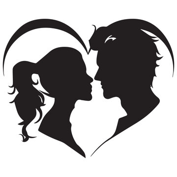 recommend clip art: black Silhouette of a sum couple forming a love shape for sticker and decor white background