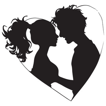 recommend clip art: black Silhouette of a sum couple forming a love shape for sticker and decor white background