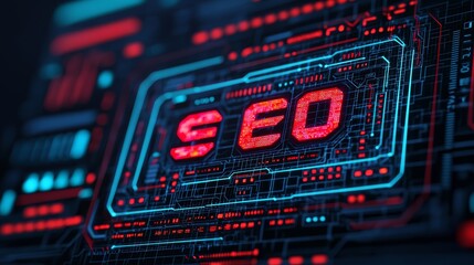 Obraz premium SEO keyword cloud, digital tools, holographic interface, futuristic tech design