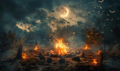 Samhain with pagan rituals and bonfires on October 31st