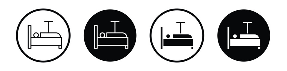 Hospital bed vector icon set black filled and outlined style.