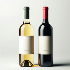 Fototapeta premium photo of bottles of white wine and bottle of red wine