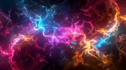 Obraz premium A vibrant abstract representation of energy with colorful lightning-like patterns.