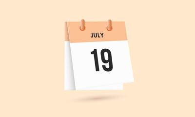 July 19 - calendar and Time planner. Daily Calendar Icon reminder. Vector Illustration.