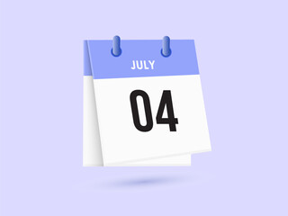 July 4 - calendar and Time planner. Daily Calendar Icon reminder. Vector Illustration.