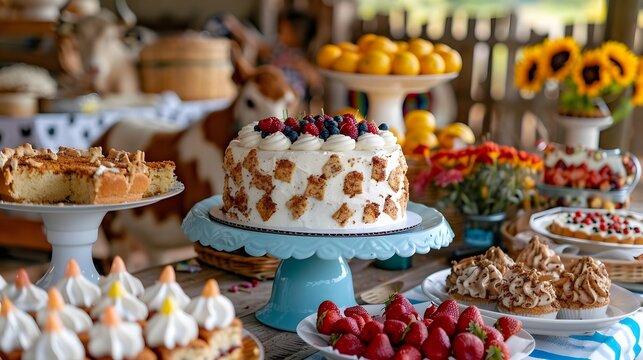 Rustic Country Fair Birthday Party with Pie Contest and Barnyard Cake Display