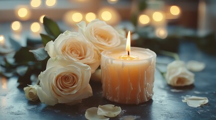 Elegant White Candles and Roses for a Memorial Service