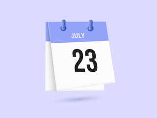 July 23 - calendar and Time planner. Daily Calendar Icon reminder. Vector Illustration.