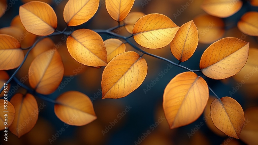 Poster a close up of a leafy branch with leaves that are yellow and brown