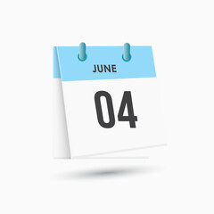 June 4 - calendar and Time planner. Daily Calendar Icon reminder. Vector Illustration.