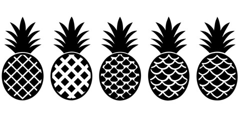 Set of pineapple icons silhouette vector style illustration
