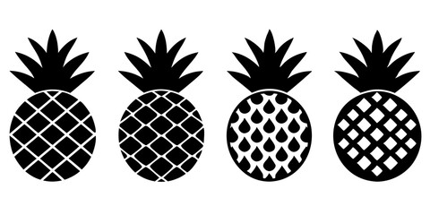 Set of pineapple icons silhouette vector style illustration
