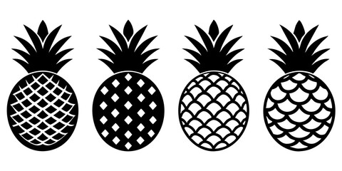 Set of pineapple icons silhouette vector style illustration
