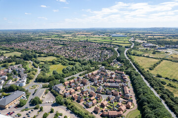 Bicester Village and Bicester town center, amazing aerial view in summer daytime, uk
