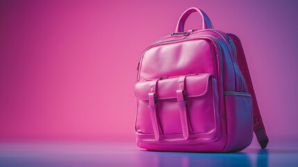 A stylish pink backpack displayed against a vibrant gradient background.