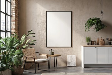 Minimalist Kitchen interior with Poster Mockup created with Generative AI