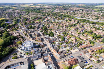 Bicester Village and Bicester town center, amazing aerial view in summer daytime, uk