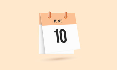June 10 - calendar and Time planner. Daily Calendar Icon reminder. Vector Illustration.