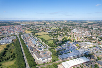 Obraz premium Bicester Village and Bicester town center, amazing aerial view in summer daytime, uk
