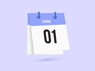 June 1 - calendar and Time planner. Daily Calendar Icon reminder. Vector Illustration.