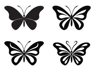 Set of butterfly silhouette vectors. isolated  on white background.