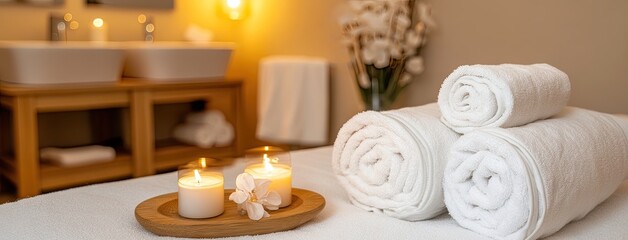 A tranquil spa experience featuring a woman receiving a relaxing neck massage in soft lighting and a serene atmosphere