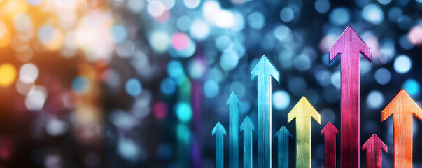 Fototapeta premium A rising bar chart with arrows pointing upward, showing the company revenue growth or business growth and return on investment