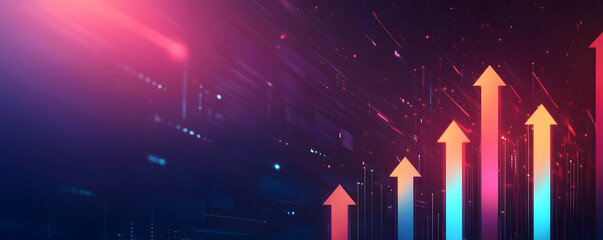 A rising bar chart with arrows pointing upward, showing the company revenue growth or business growth and return on investment