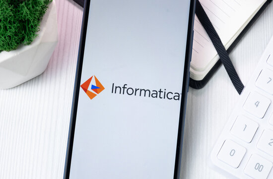 New York, USA - 10 August 2024: Informatica Logo on Phone Screen, Company Icon on Display