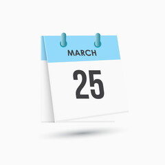 March 25 - calendar and Time planner. Daily Calendar Icon reminder. Vector Illustration.