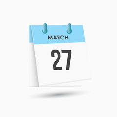 March 27 - calendar and Time planner. Daily Calendar Icon reminder. Vector Illustration.