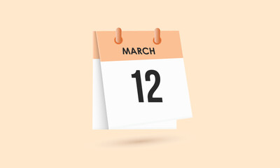 March 12 - calendar and Time planner. Daily Calendar Icon reminder. Vector Illustration.