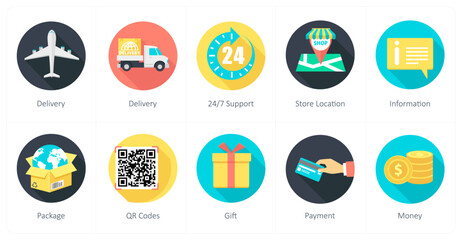 A set of 10 shopping icons as delivery, 24x7 support, store location