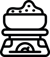 Simple vector icon of a bowl filled with food warming on a stovetop burner, perfect for recipe websites or cooking blogs