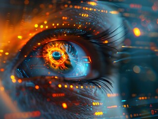 Futuristic Eye with Augmented Reality Data Overlay and Holographic Elements High Tech Vision Concept