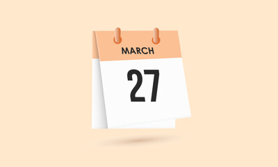 March 27 - calendar and Time planner. Daily Calendar Icon reminder. Vector Illustration.