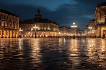 Fototapeta premium Architecture cobblestone metropolis lighting.