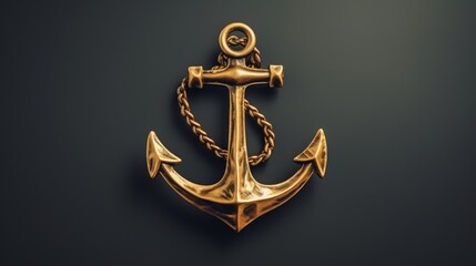 Metal gold anchor isolated on a black background. Neural network ai generated art