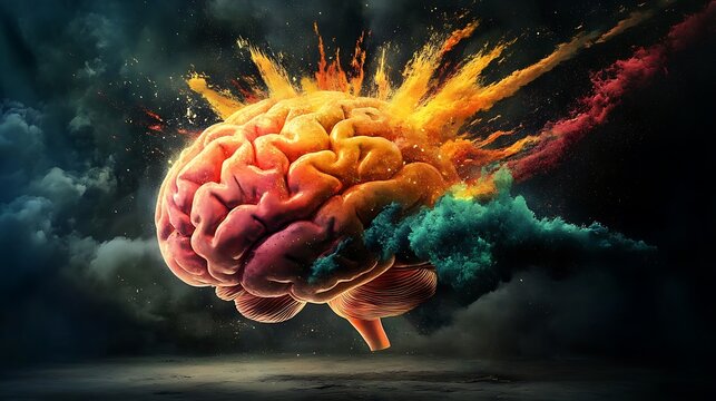 Concept art of a human brain exploding 