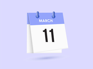 March 11 - calendar and Time planner. Daily Calendar Icon reminder. Vector Illustration.